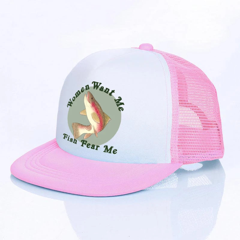 Women Want Me Fish Fear Me Printed Snapback Caps Big Mounth Fish Bass Shop Hats Fisherman Lovers Fishing Farm Baseball Cap YF169