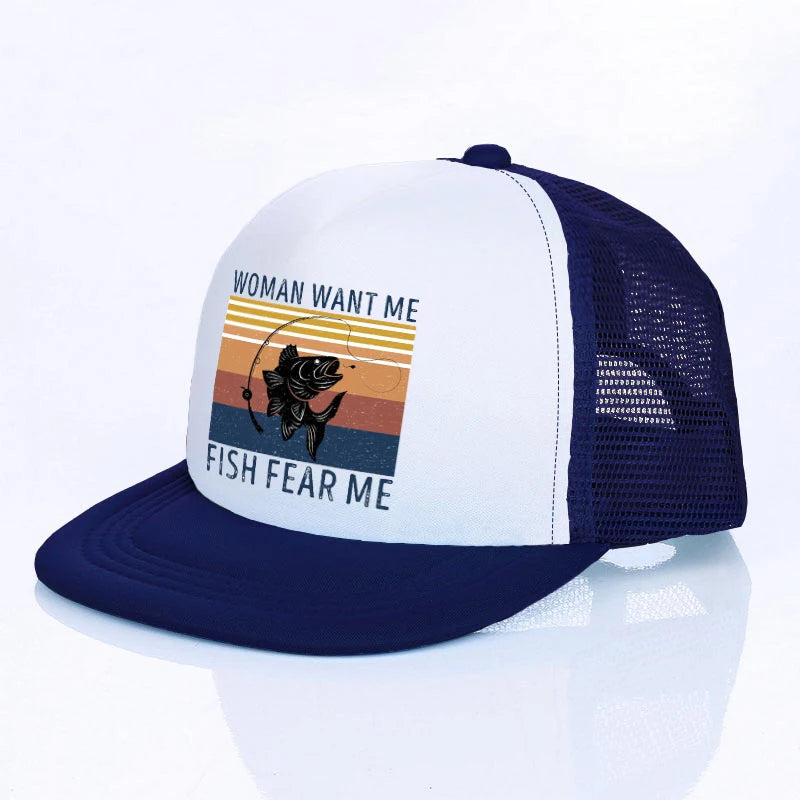 Women Want Me Fish Fear Me Printed Snapback Caps Big Mounth Fish Bass Shop Hats Fisherman Lovers Fishing Farm Baseball Cap YF169