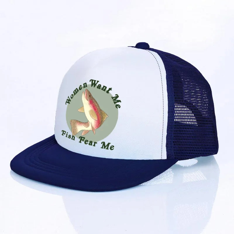 Women Want Me Fish Fear Me Printed Snapback Caps Big Mounth Fish Bass Shop Hats Fisherman Lovers Fishing Farm Baseball Cap YF169